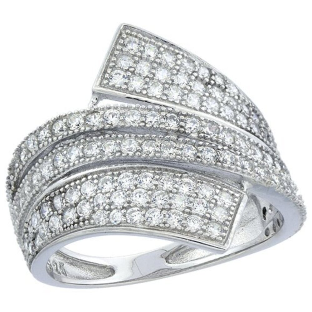 Sterling Silver Micro Pave CZ Ribbon Ring, 3/4 inch wide, sizes 6 7 8 9